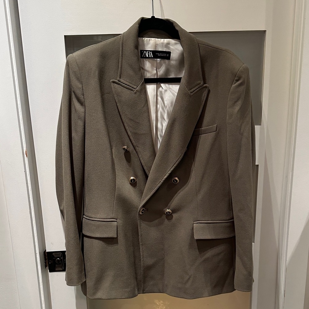 Zara Olive Double-Breasted Blazer